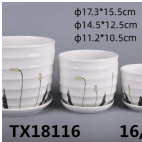 3-piece floral ceramic planter set with matching saucers